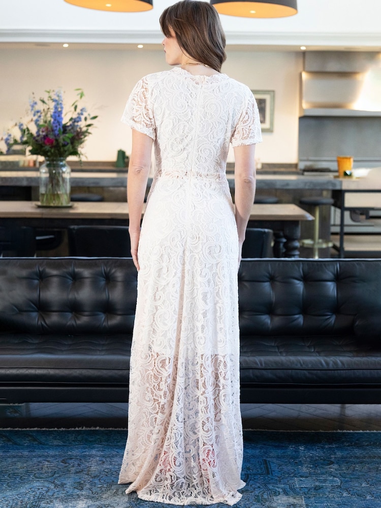 Hot Squash Cream Lace Overlay V-Neck Maxi Dress - Image 2 of 4