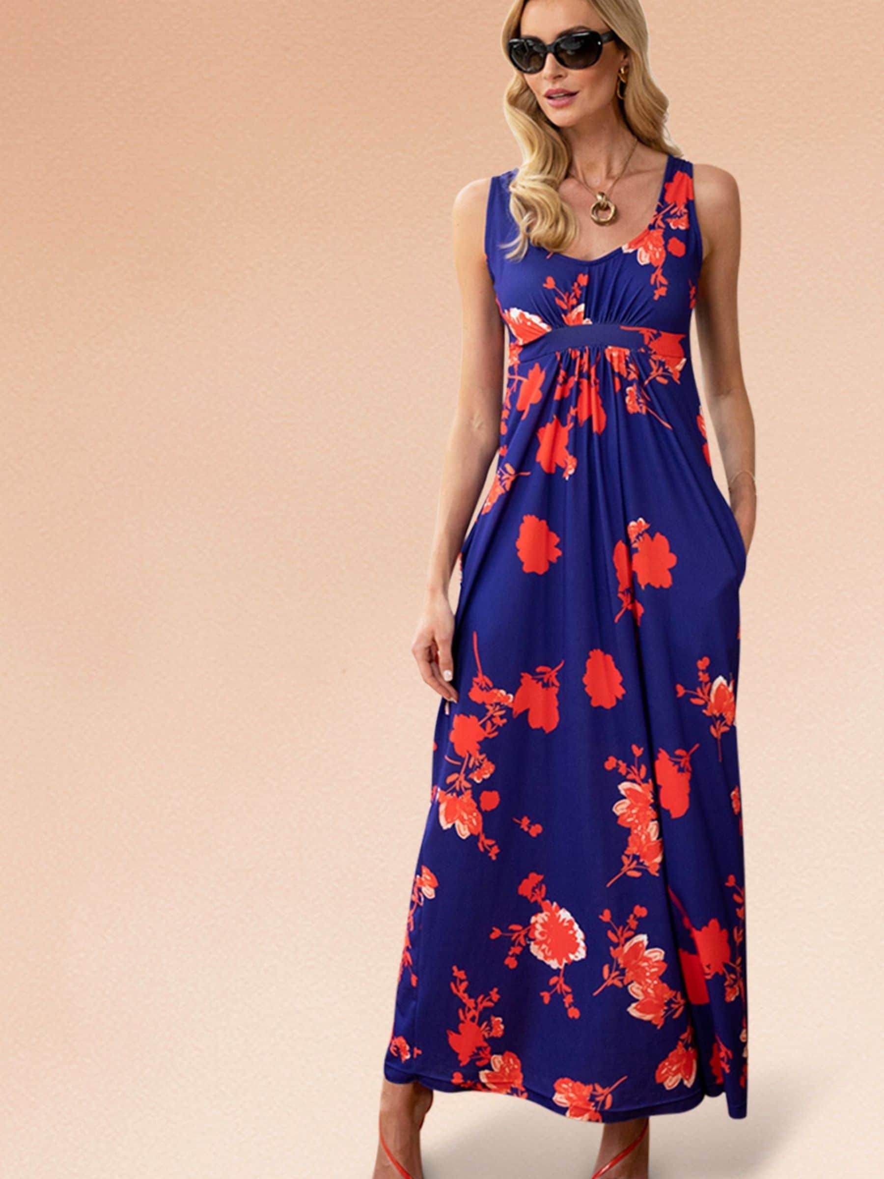 Hotsquash Blue/Red Empire Waist Maxi Dress - Flower - 20 - Image 2