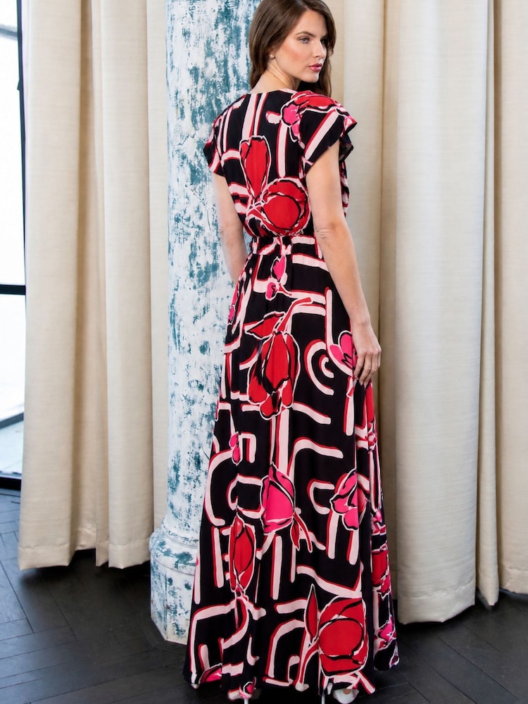 Womens Hot Squash Black Chiffon Maxi Dress US 8