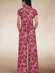 Hot Squash V-Neck Wide Leg Pink Jumpsuit with Cap Sleeves - Image 2 of 4