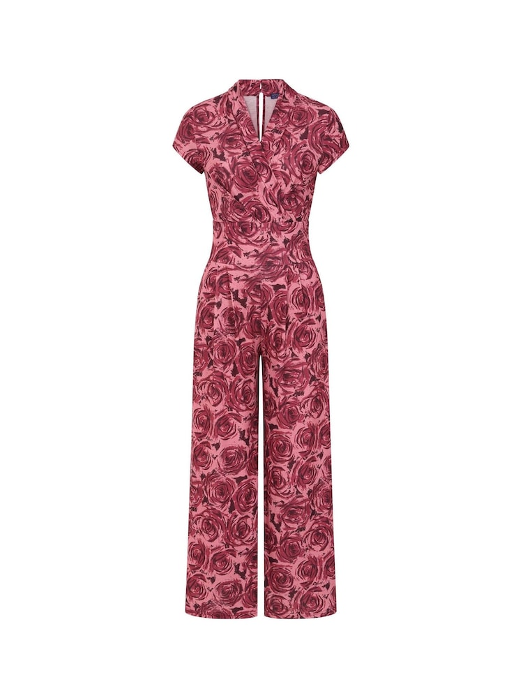 Hot Squash V-Neck Wide Leg Pink Jumpsuit with Cap Sleeves - Image 4 of 4