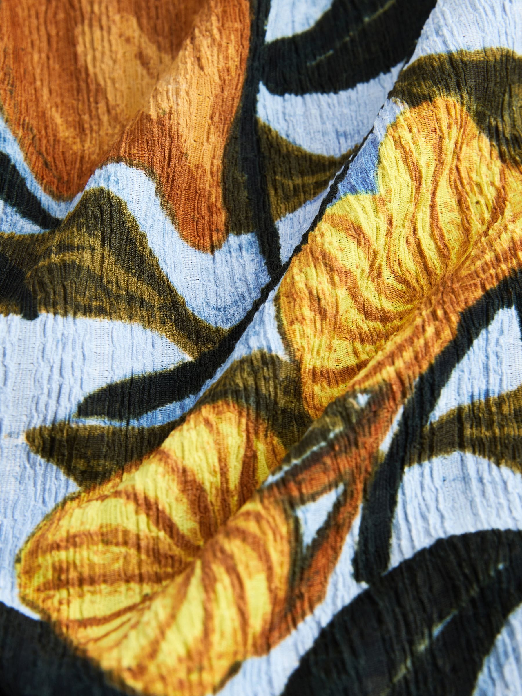 Buy Blue/Yellow Floral Print Textured V-Neck Tie Front Short