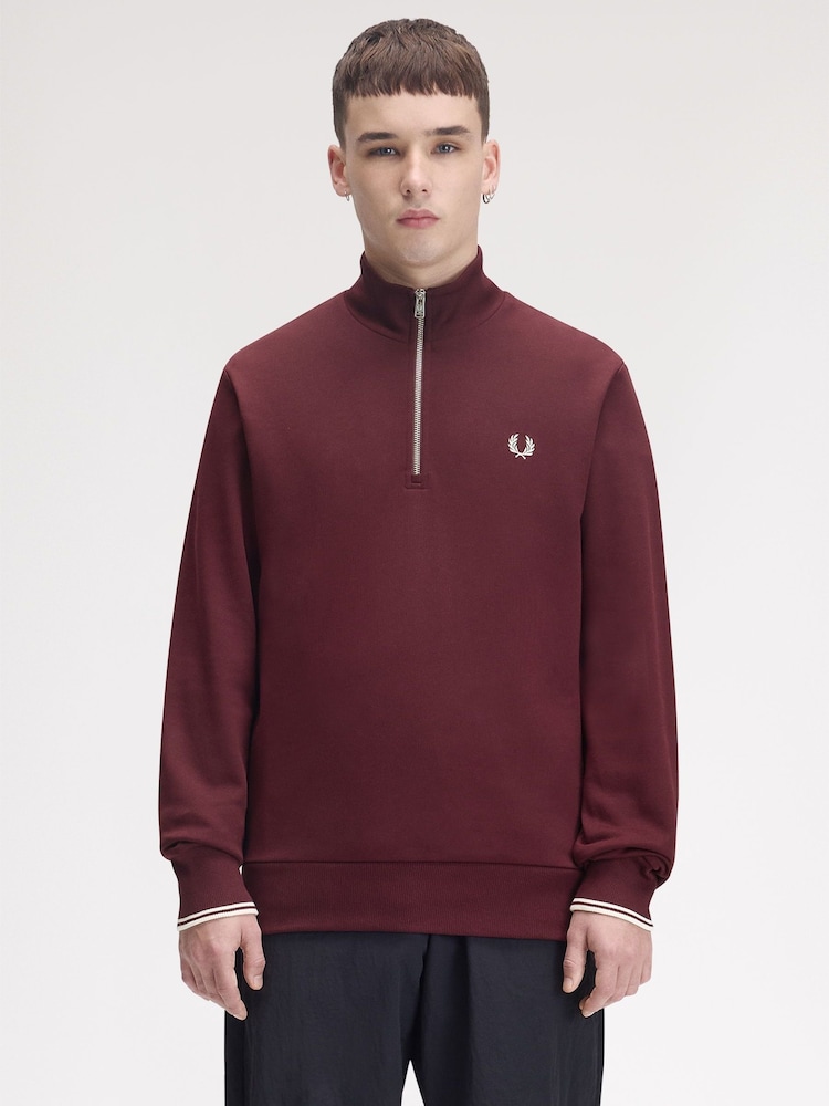 Fred Perry Red Zip Sweatshirt - Image 1 of 5