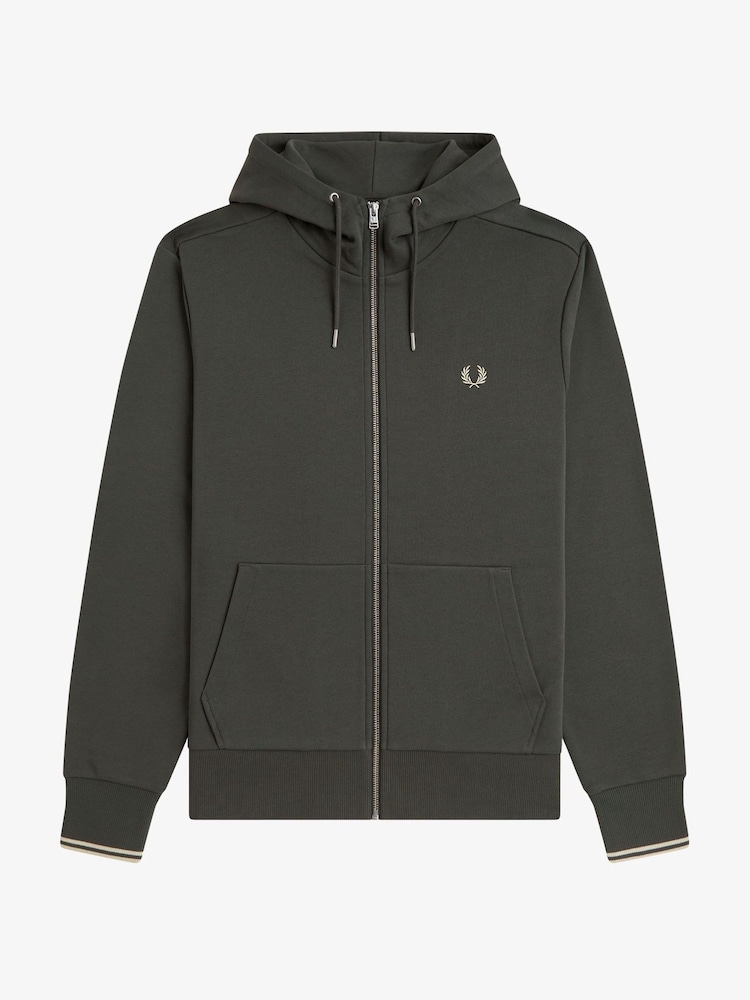 Fred Perry Green Hooded Zip Through Sweatshirt - Image 1 of 2