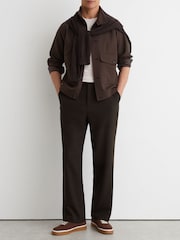 Reiss Brown Found Relaxed Fit Stretch Drawstring Trousers - Image 1 of 7