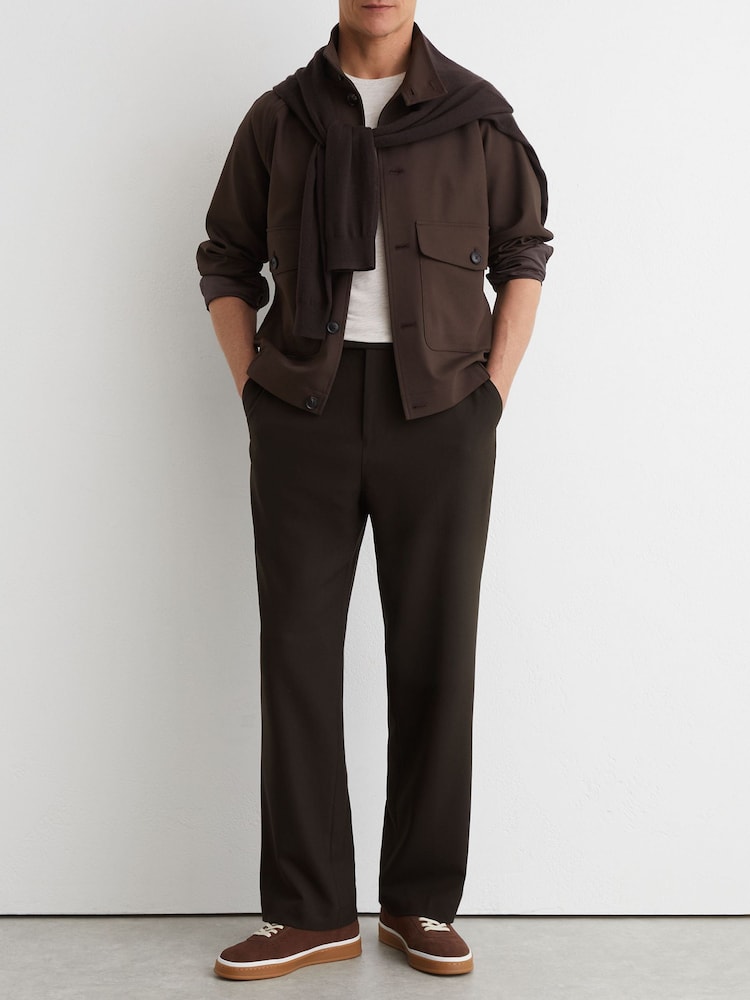 Reiss Brown Found Relaxed Fit Stretch Drawstring Trousers - Image 1 of 7 Reiss Brown Found Relaxed Fit Stretch Drawstring Trousers - Image 1 of 7
