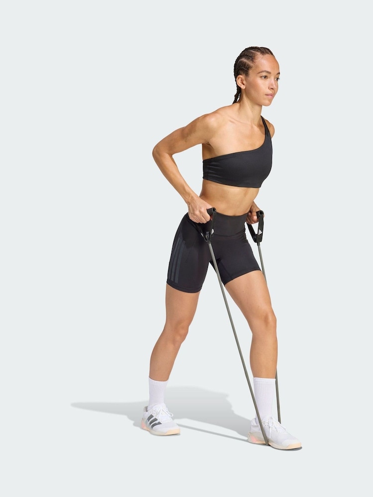 adidas Black Optime Workout 3-Stripes Short Leggings 6 inch - Image 1 of 5 adidas Black Optime Workout 3-Stripes Short Leggings 6 inch - Image 1 of 5