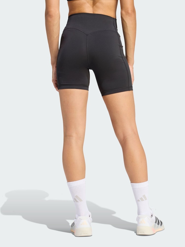 adidas Black Optime Workout 3-Stripes Short Leggings 6 inch - Image 2 of 5 adidas Black Optime Workout 3-Stripes Short Leggings 6 inch - Image 2 of 5