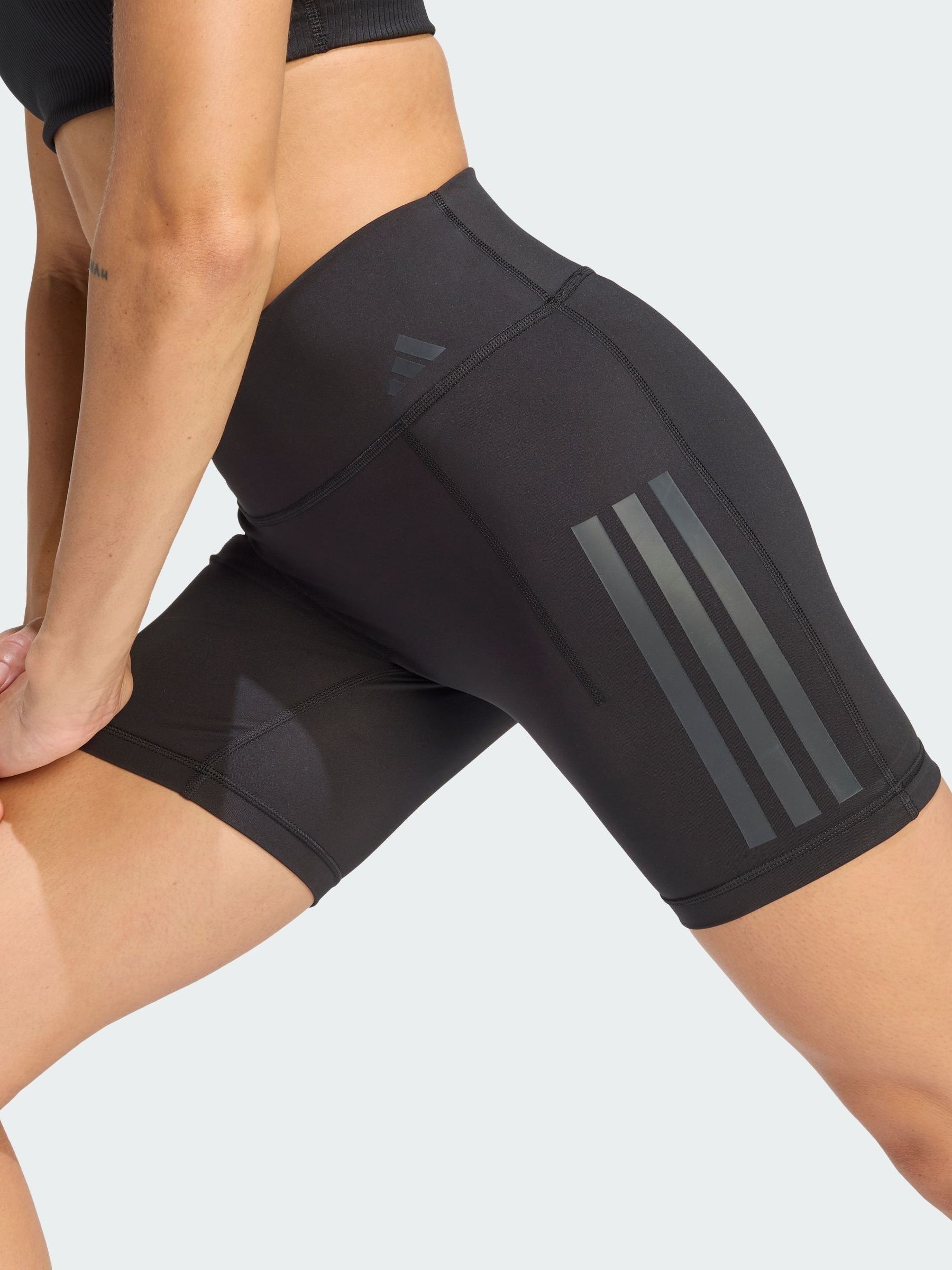 Buy adidas Black Optime Workout 3-Stripes Short Leggings 6 inch