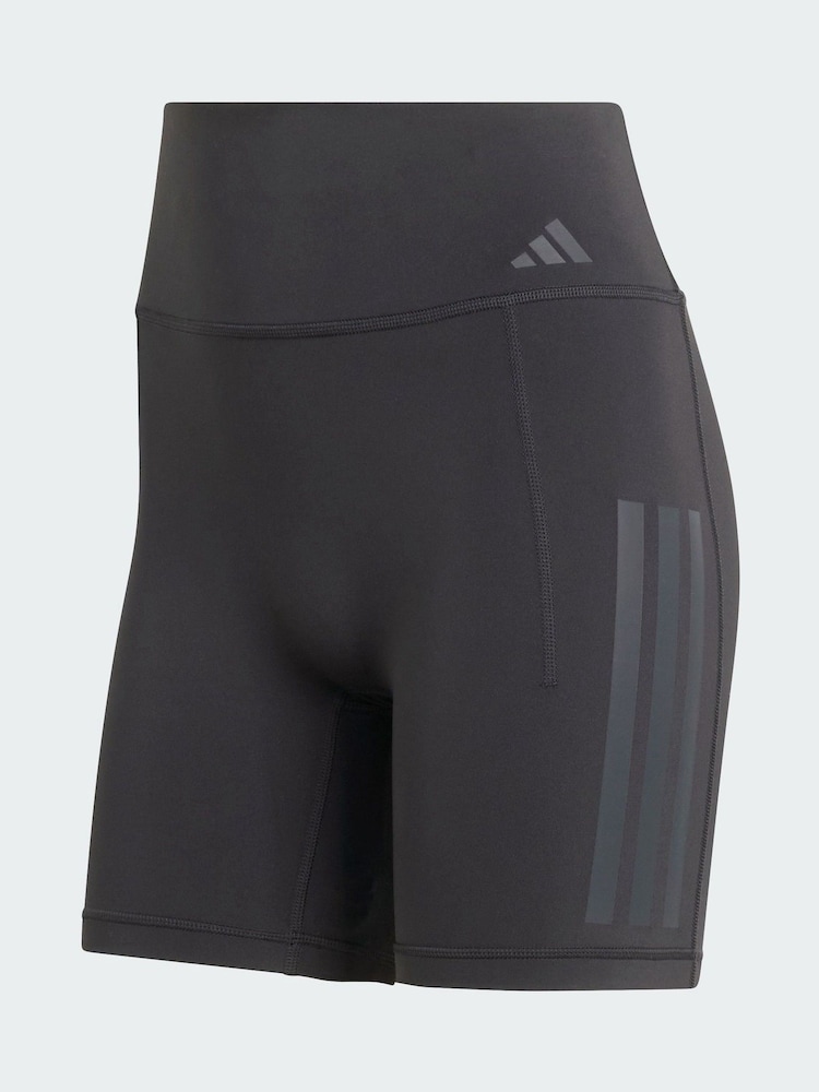adidas Black Optime Workout 3-Stripes Short Leggings 6 inch - Image 5 of 5 adidas Black Optime Workout 3-Stripes Short Leggings 6 inch - Image 5 of 5