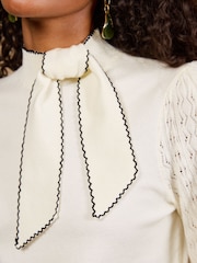 Love & Roses Ivory Tie Neck Long Sleeve Stitch Detail Knitted Top - Image 2 of 5