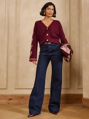 Bordowy czerwony w panterkę - Love & Roses V-Neck Knitted Cardigan - Obraz 3 z 6
