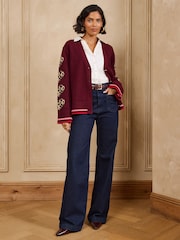 Bordowy czerwony w panterkę - Love & Roses V-Neck Knitted Cardigan - Obraz 5 z 6