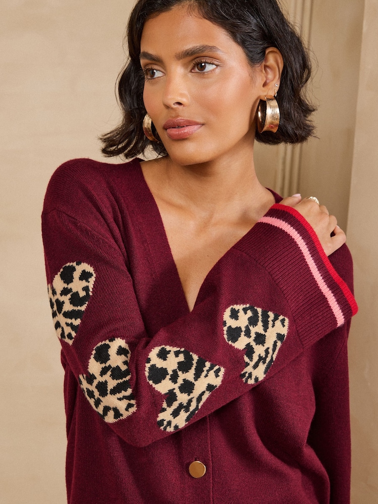 Bordowy czerwony w panterkę - Love & Roses V-Neck Knitted Cardigan - Obraz 6 z 6 Bordowy czerwony w panterkę - Love & Roses V-Neck Knitted Cardigan - Obraz 6 z 6