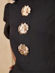 Love & Roses Black Tailored Gold Floral Button Puff Sleeve Jumpsuit - Image 2 of 5
