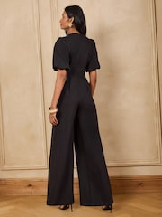 Love & Roses Black Tailored Gold Floral Button Puff Sleeve Jumpsuit - Image 5 of 5