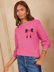 Pink Checked Bow - Love & Roses – Strickpullover mit U-Boot-Ausschnitt und Muschelsaum - Bild 4 von 5