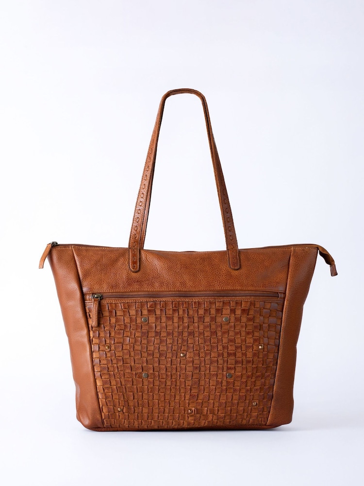 Lakeland Leather Brown Storrs Woven Tote Bag - Image 1 of 6 Lakeland Leather Brown Storrs Woven Tote Bag - Image 1 of 6