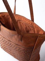Lakeland Leather Brown Storrs Woven Tote Bag - Image 3 of 6