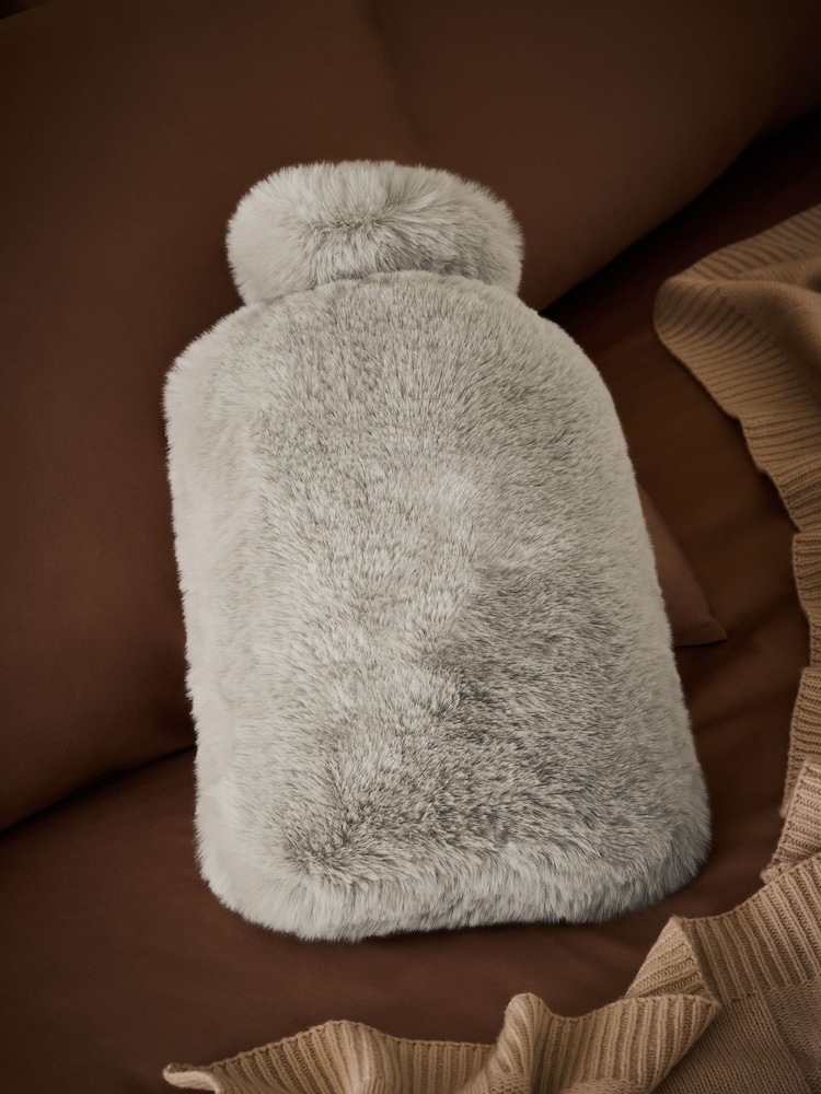 Grey Faux Fur Hot Water Bottle - Image 1 of 3 Grey Faux Fur Hot Water Bottle - Image 1 of 3