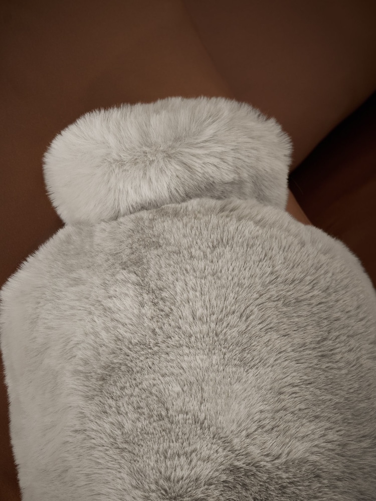 Grey Faux Fur Hot Water Bottle - Image 2 of 3 Grey Faux Fur Hot Water Bottle - Image 2 of 3