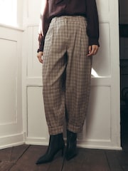 Laura Ashley Brown Check Check Barrel Leg Trousers - Image 1 of 6