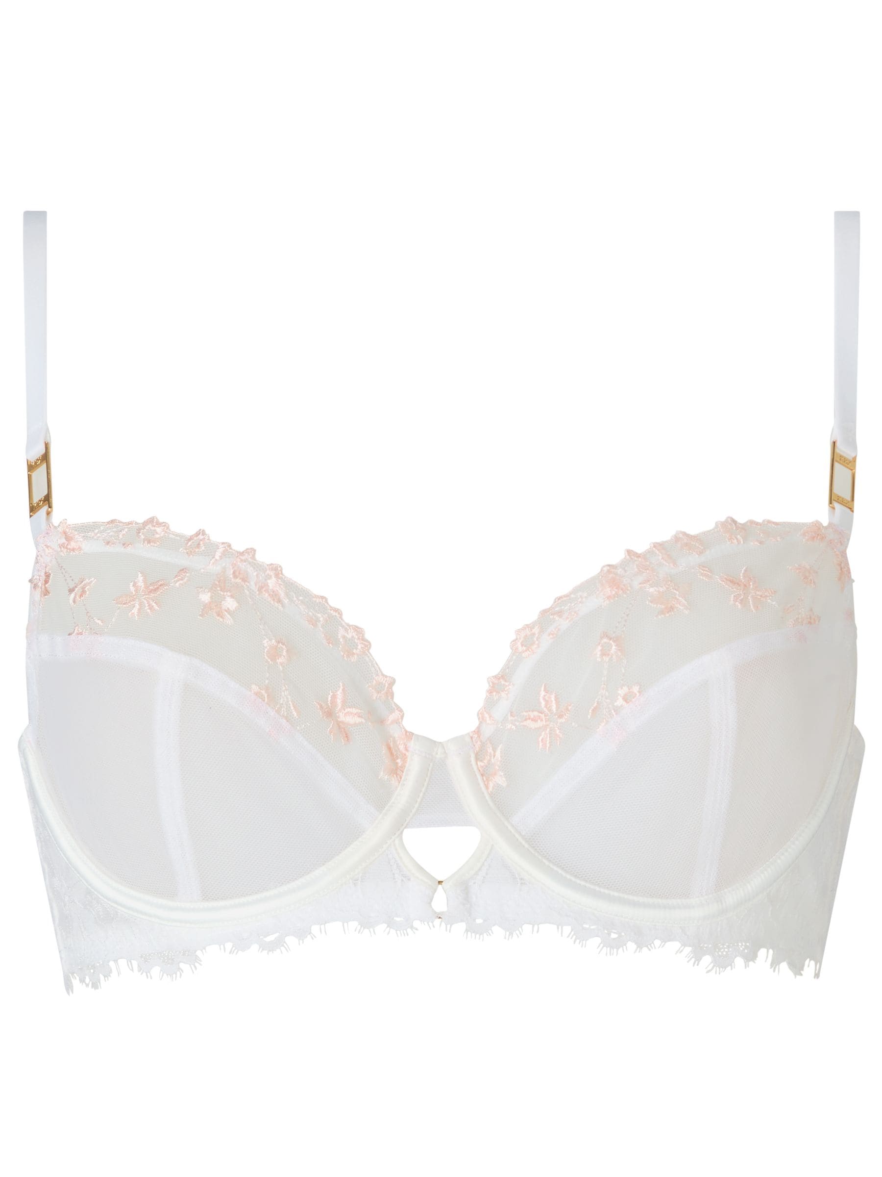 Buy KBX White Non Pad Balcony Hallie Floral Embroidery Mesh Bra