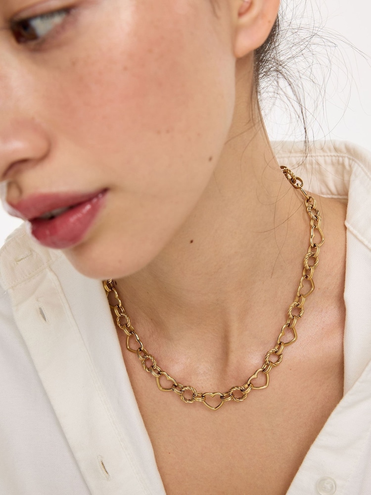 Oliver Bonas Gold Tone Romy Stainless Steel Waterproof Heart Chunky Chain Necklace - Image 4 of 4