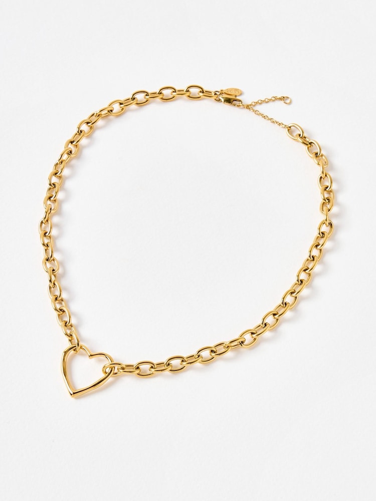 Oliver Bonas Gold Tone Danica Stainless Steel Waterproof Heart Charm Chain Necklace - Image 1 of 4