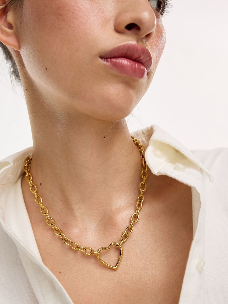 Oliver Bonas Gold Tone Danica Stainless Steel Waterproof Heart Charm Chain Necklace - Image 4 of 4