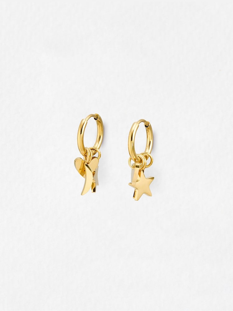 Oliver Bonas Gold Tone Nina Stainless Steel Waterproof Star, Moon & Heart Charm Hoop Earrings - Image 1 of 4