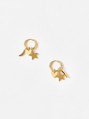 Oliver Bonas Gold Tone Nina Stainless Steel Waterproof Star, Moon & Heart Charm Hoop Earrings - Image 2 of 4