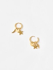 Oliver Bonas Gold Tone Nina Stainless Steel Waterproof Star, Moon & Heart Charm Hoop Earrings - Image 3 of 4