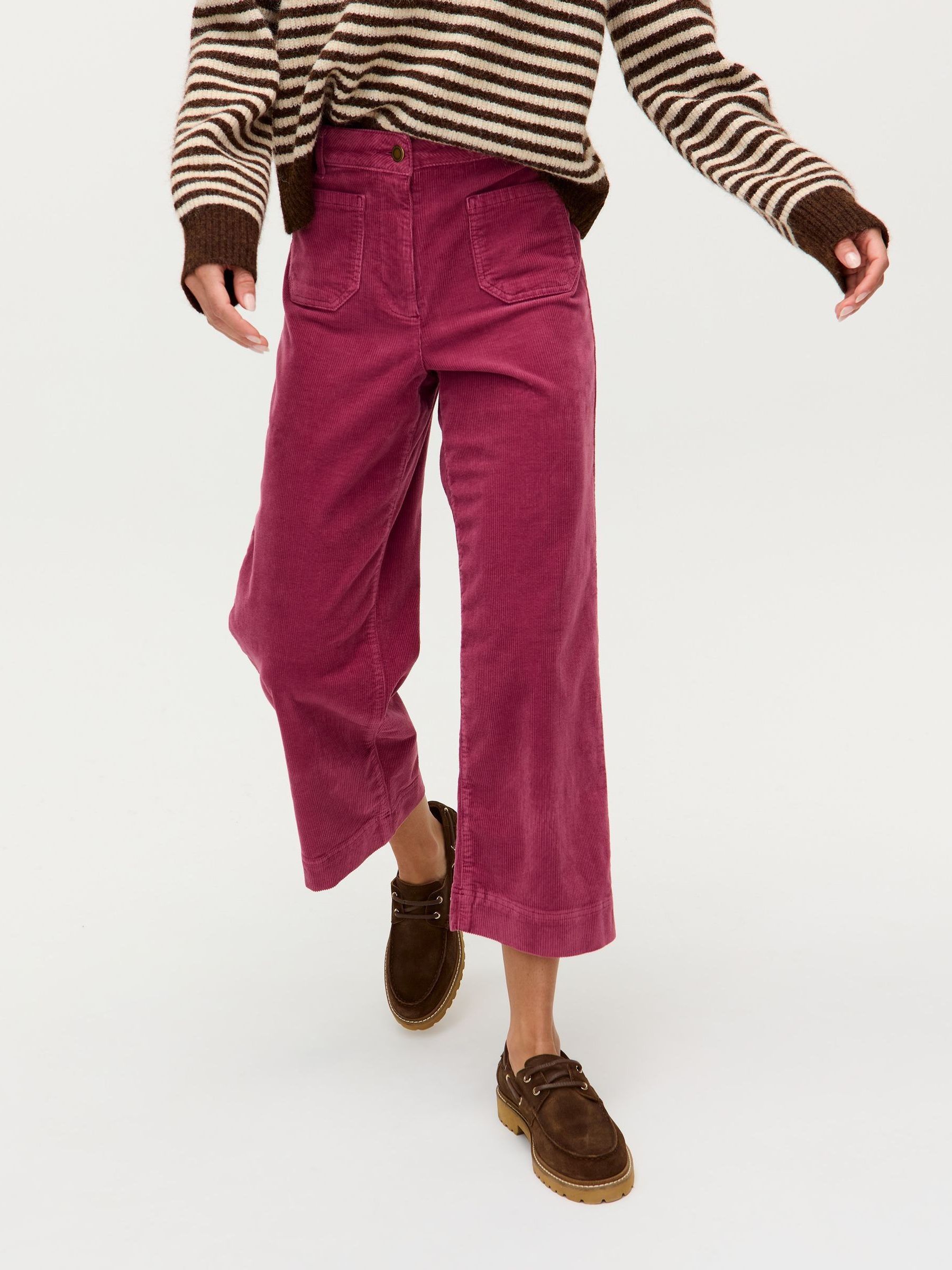 Buy Oliver Bonas Pink Dark Corduroy Cropped Wide Leg Trousers from