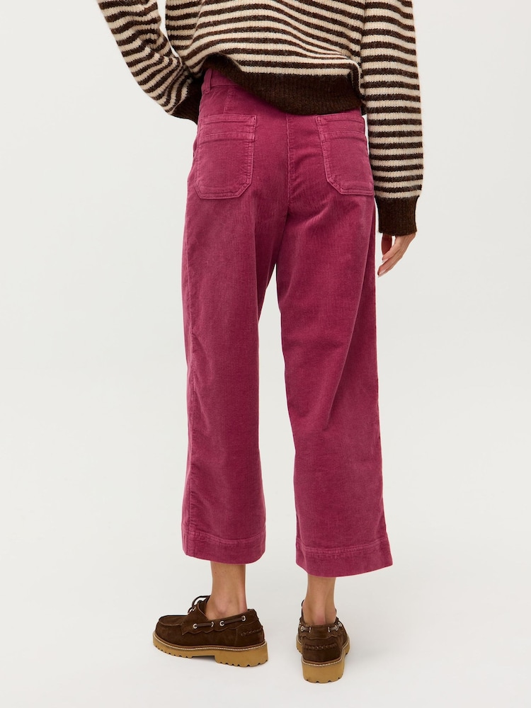 Oliver Bonas Pink Dark Corduroy Cropped Wide Leg Trousers - Image 2 of 7