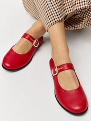 Oliver Bonas Red Leather Ballet Shoes - Image 1 of 7