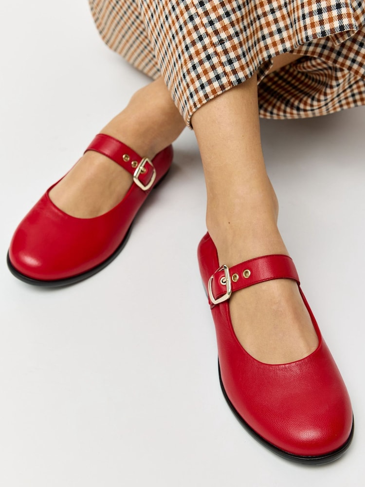 Oliver Bonas Red Leather Ballet Shoes - Image 1 of 7 Oliver Bonas Red Leather Ballet Shoes - Image 1 of 7