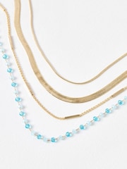 Oliver Bonas Blue & Gold Tone Bea Beaded Layered Chain Necklace - Image 2 of 4