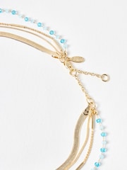 Oliver Bonas Blue & Gold Tone Bea Beaded Layered Chain Necklace - Image 3 of 4