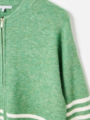 Oliver Bonas Green Cream Striped Zip Up Knitted Bomber Jacket - Image 4 of 8