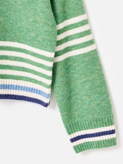 Oliver Bonas Green Cream Striped Zip Up Knitted Bomber Jacket - Image 5 of 8