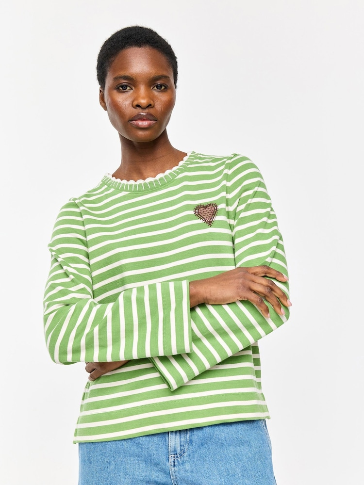 Oliver Bonas Striped Heart Embroidered Long Sleeve Top - Изображение 1 7