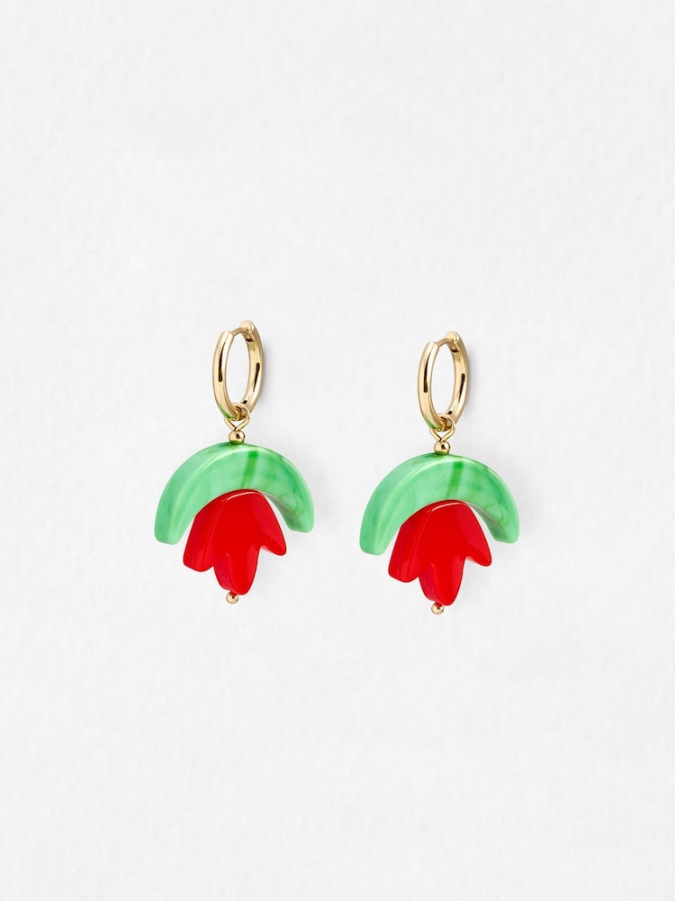 Oliver Bonas Red Tessa Resin Flower Drop Earrings - Image 1 of 5