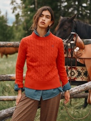 Joules Bright Red Classic Crew Neck Cotton Cable Knit Jumper - Image 1 of 9
