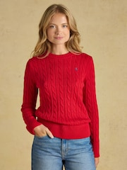 Joules Bright Red Classic Crew Neck Cotton Cable Knit Jumper - Image 2 of 9