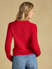Joules Bright Red Classic Crew Neck Cotton Cable Knit Jumper - Image 3 of 9