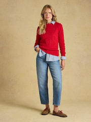 Joules Bright Red Classic Crew Neck Cotton Cable Knit Jumper - Image 4 of 9