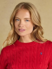 Joules Bright Red Classic Crew Neck Cotton Cable Knit Jumper - Image 7 of 9
