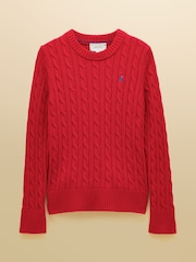 Joules Bright Red Classic Crew Neck Cotton Cable Knit Jumper - Image 9 of 9