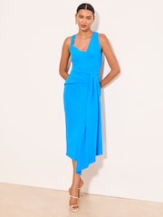 Lipsy Blue Asymmetric Cowl Neck Drape Midi Dress - Image 3 of 5